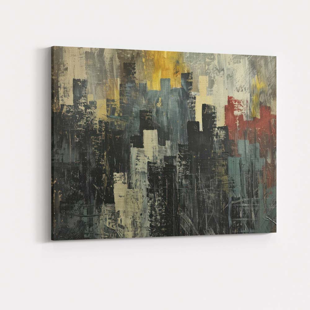 Dark Urban Skyline Abstract Expressionist Cityscape Painting Canvas Wall Art Print Decor Picture Ready to Hang