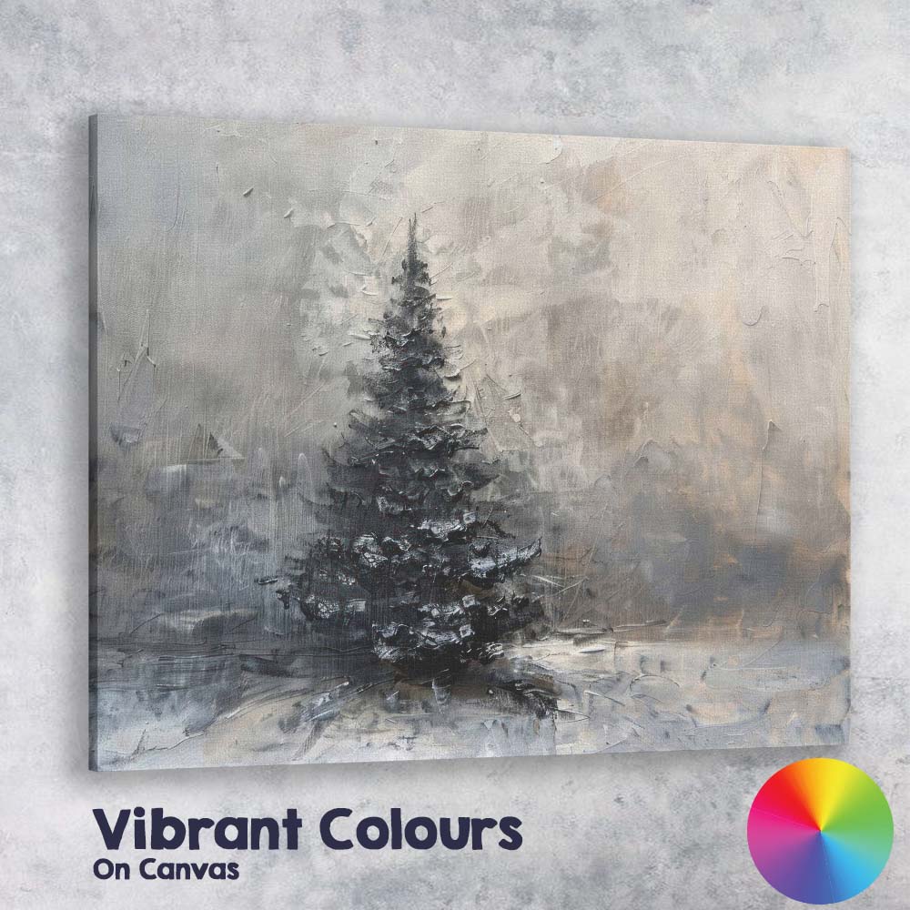 Solitary Winter Tree Misty Monochrome Textured Landscape Canvas Wall Art Print Decor Picture Ready to Hang