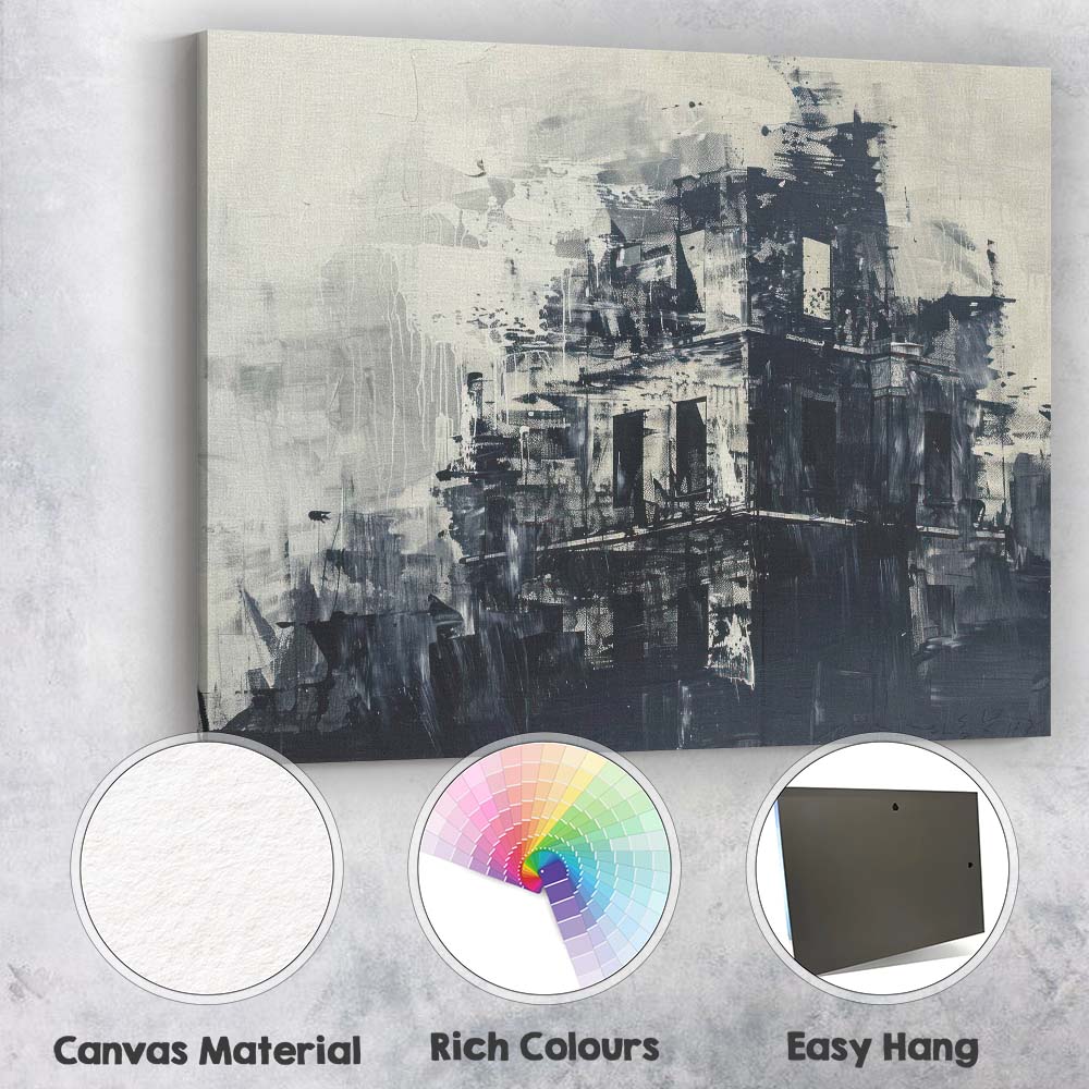 Monochrome Architectural Abstract Building Facade Textured Painting Canvas Wall Art Print Decor Picture Ready to Hang