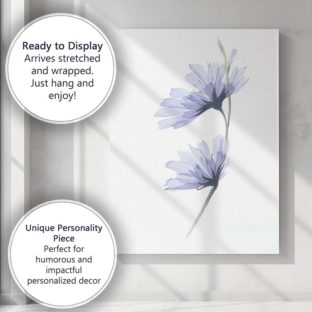Soft Lavender Chicory Wildflower Watercolour Botanical Canvas Wall Art Print Decor Picture Ready to Hang