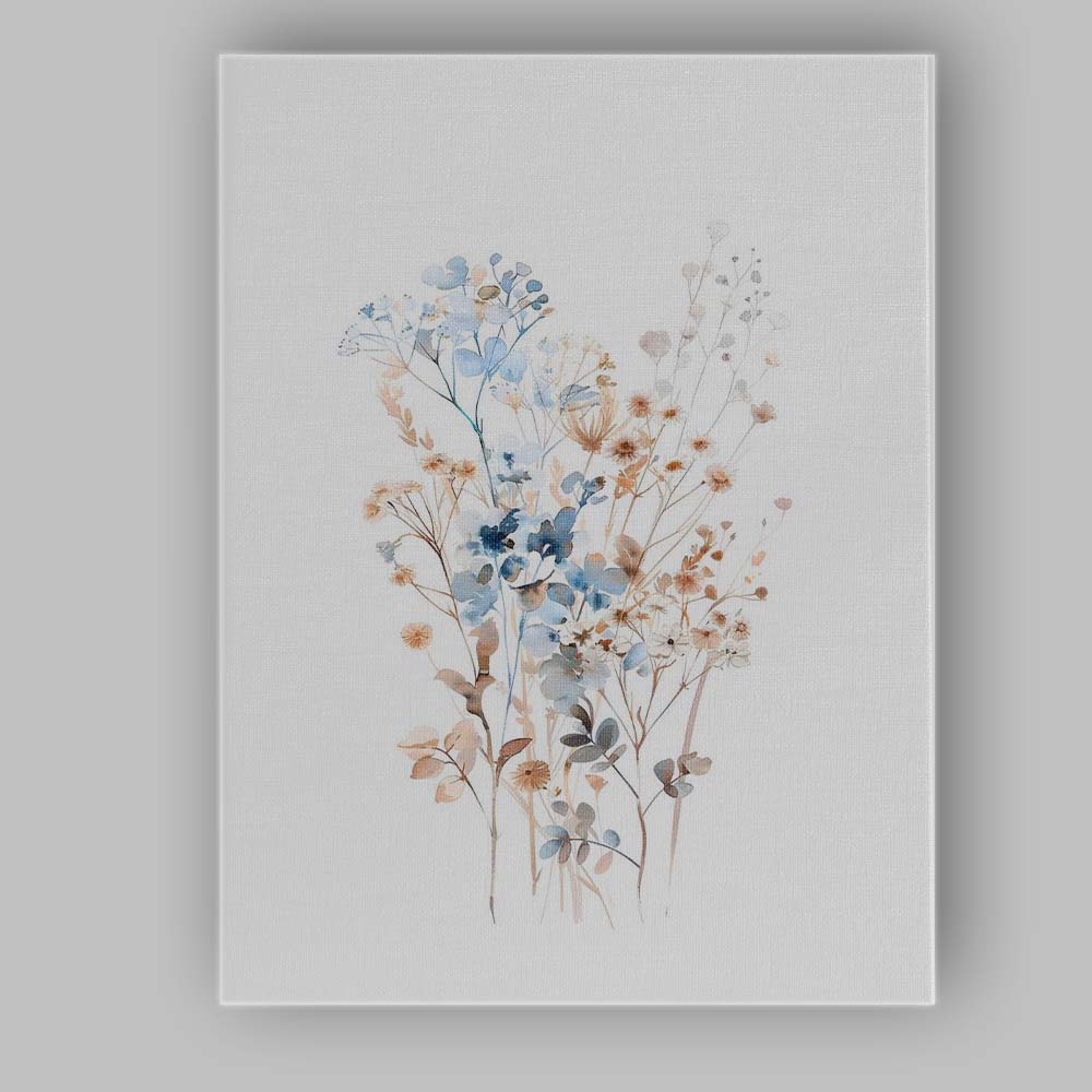 Soft Blue Wildflower Meadow Bouquet Watercolour Botanical Canvas Wall Art Print Decor Picture Ready to Hang