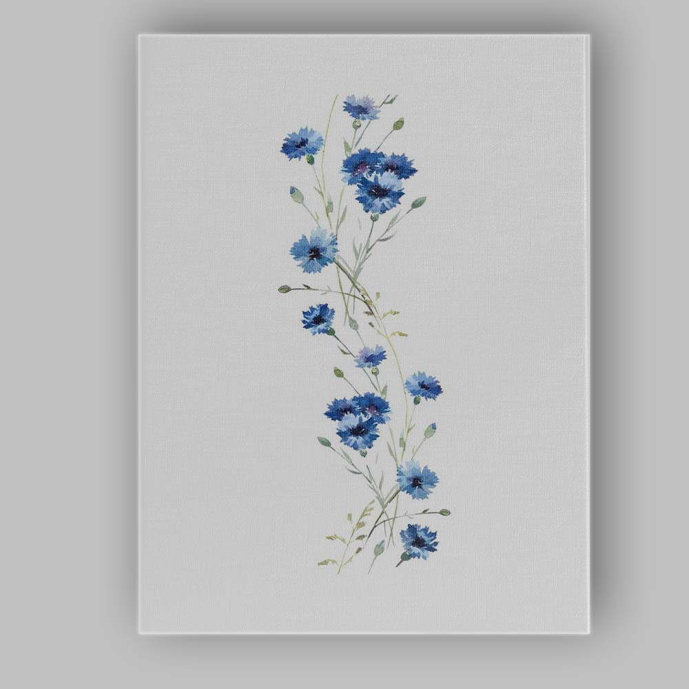 Delicate Blue Cornflower Stem Watercolour Botanical Canvas Wall Art Print Decor Picture Ready to Hang