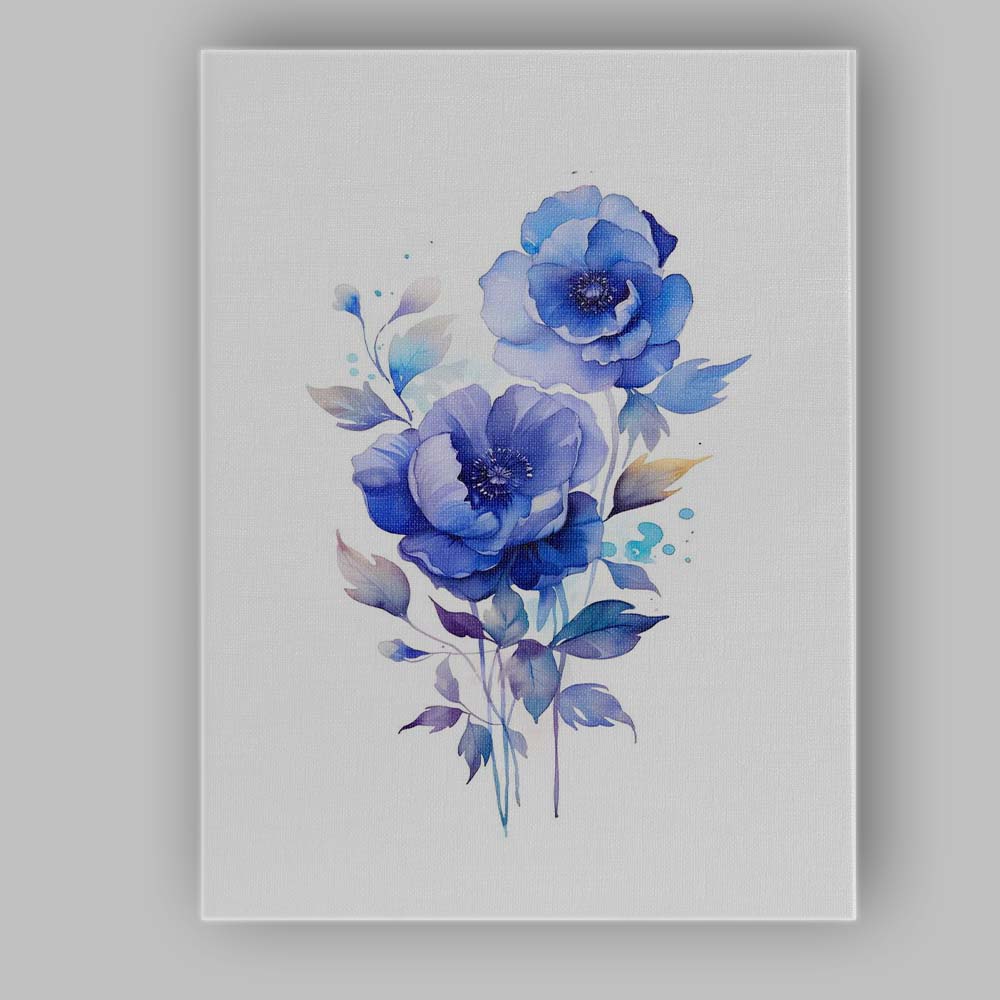 Elegant Blue Peony Blossom Watercolour Floral Canvas Wall Art Print Decor Picture Ready to Hang