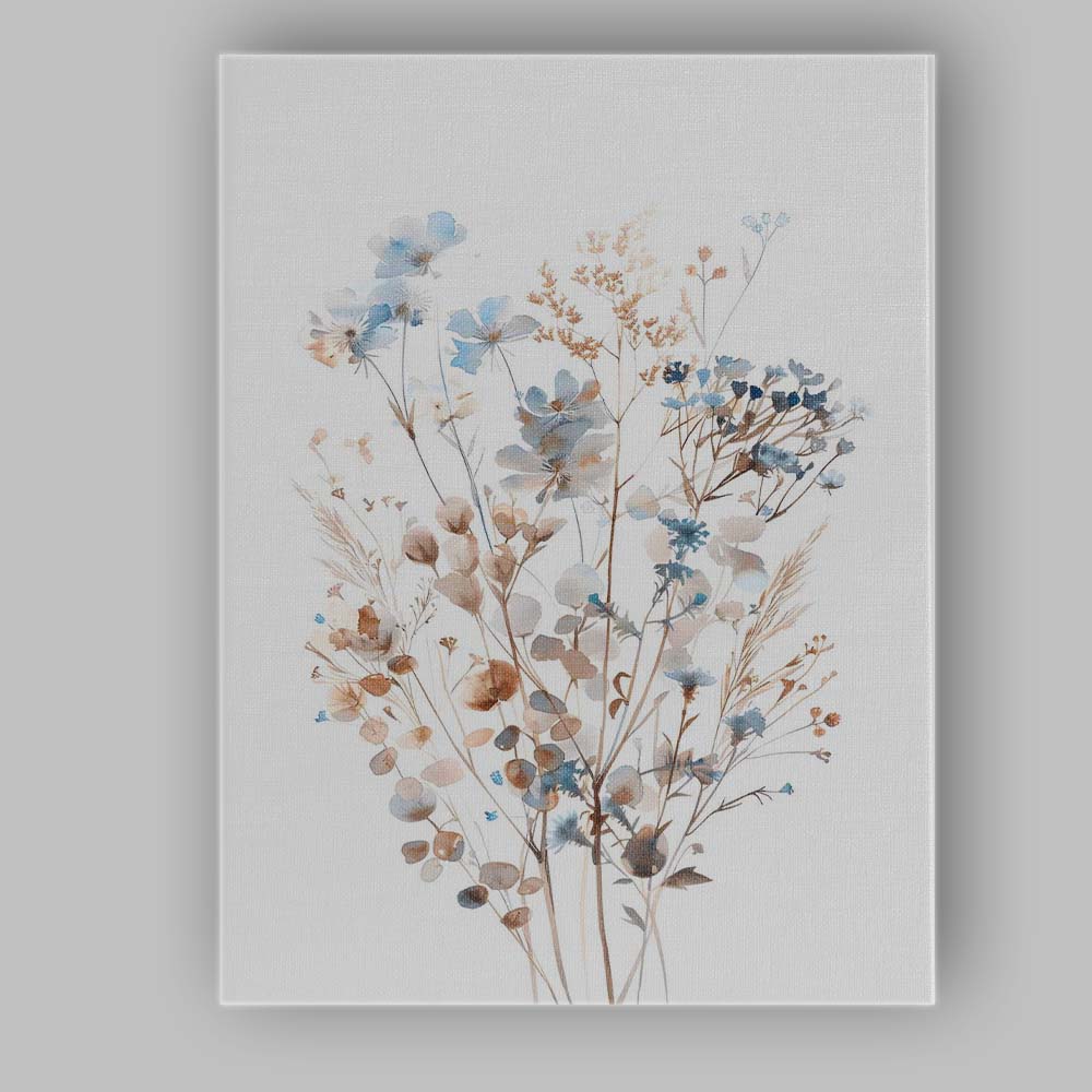 Soft Blue Wildflower Meadow Watercolour Botanical Bouquet Canvas Wall Art Print Decor Picture Ready to Hang