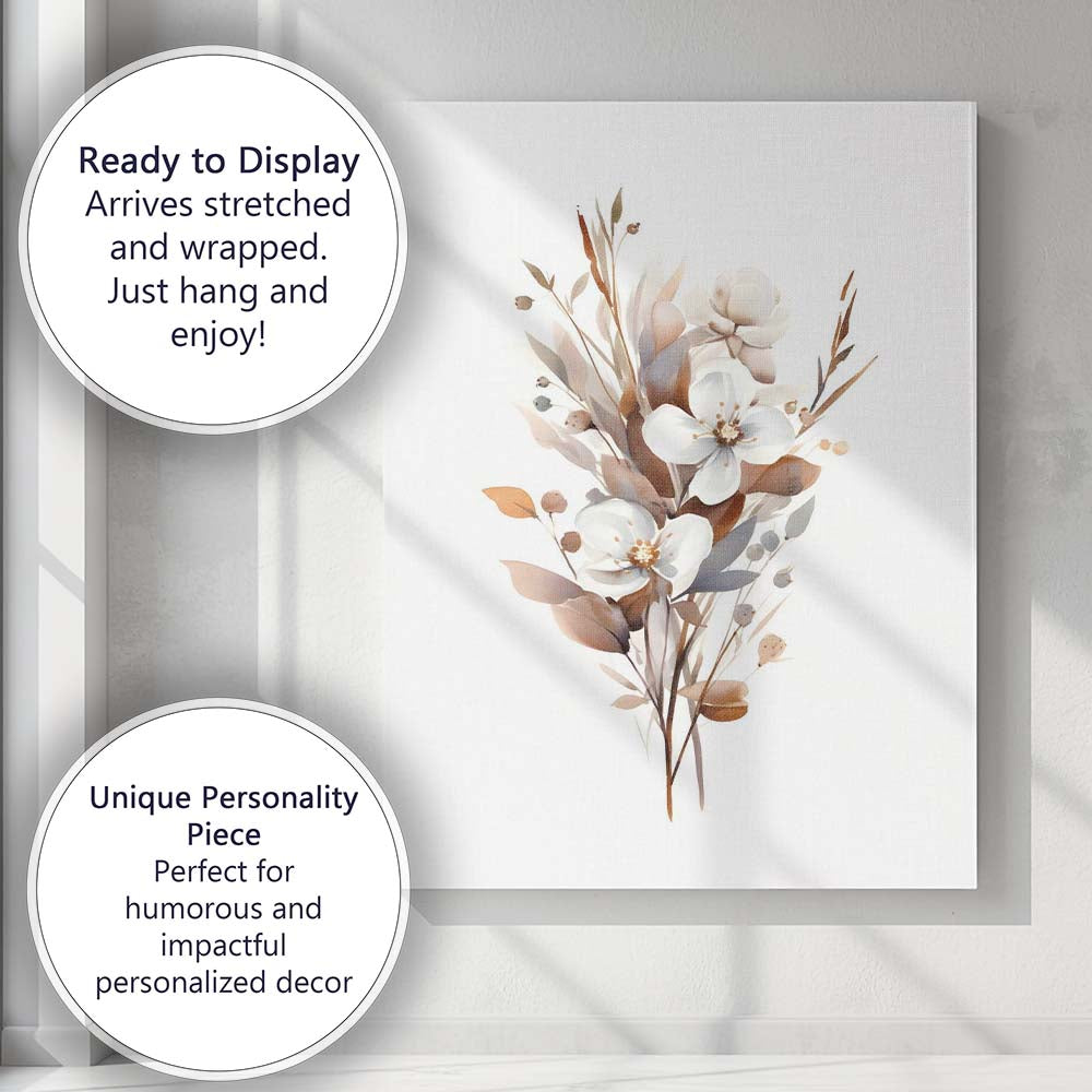 Neutral White Magnolia Floral Watercolour Botanical Arrangement Canvas Wall Art Print Decor Picture Ready to Hang
