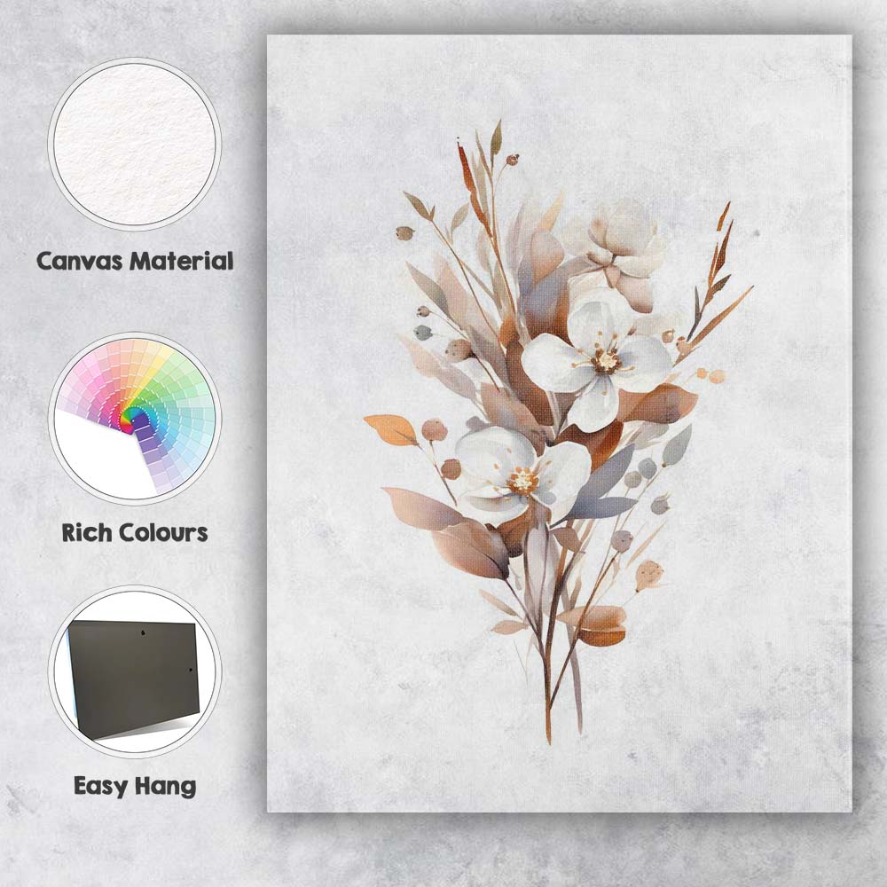 Neutral White Magnolia Floral Watercolour Botanical Arrangement Canvas Wall Art Print Decor Picture Ready to Hang