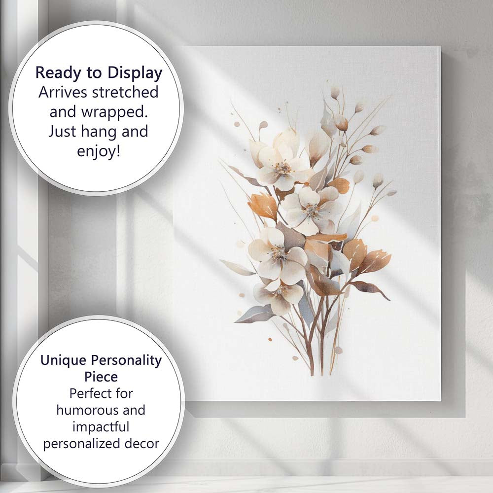 Elegant Ivory Blossom Branch Watercolour Floral Canvas Wall Art Print Decor Picture Ready to Hang