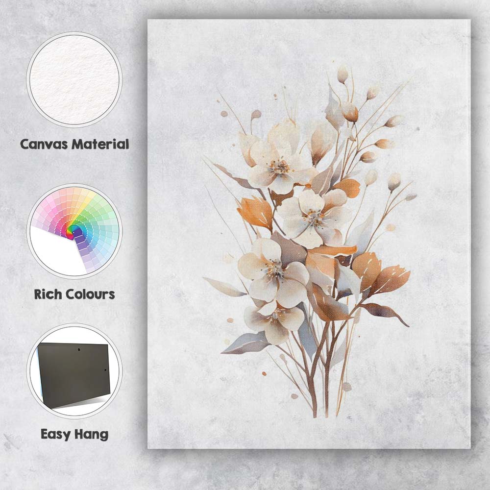 Elegant Ivory Blossom Branch Watercolour Floral Canvas Wall Art Print Decor Picture Ready to Hang