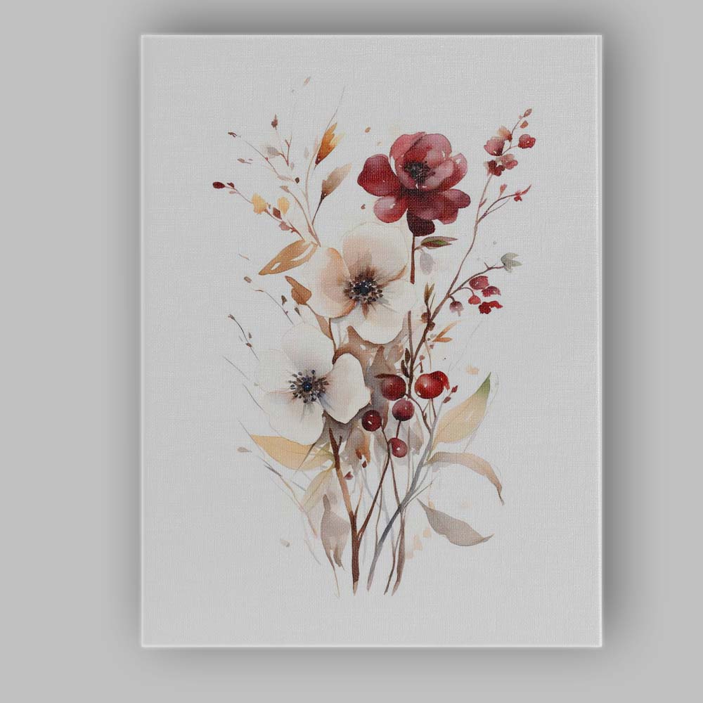 Rust Red Berry Floral Watercolour Botanical Arrangement Canvas Wall Art Print Decor Picture Ready to Hang