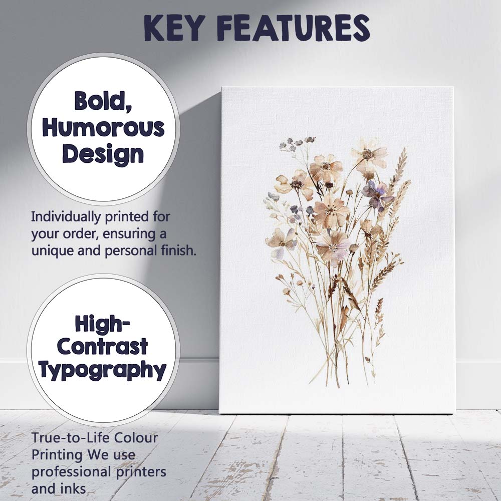 Soft Beige Lavender Wildflower Watercolour Botanical Bouquet Canvas Wall Art Print Decor Picture Ready to Hang