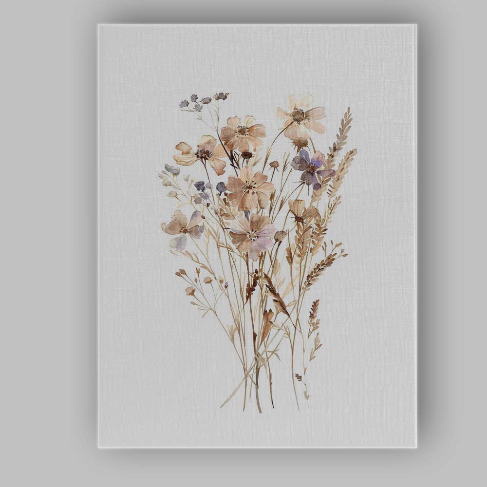 Soft Beige Lavender Wildflower Watercolour Botanical Bouquet Canvas Wall Art Print Decor Picture Ready to Hang