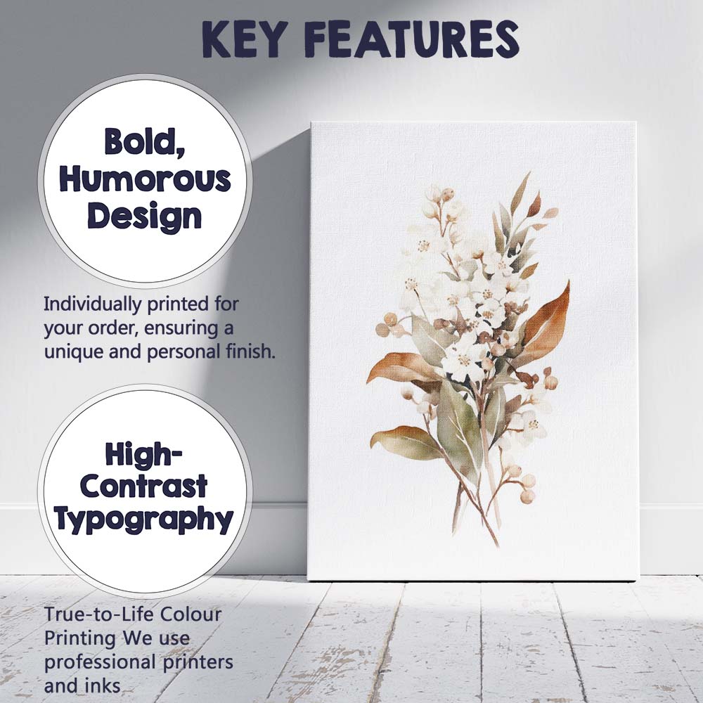 White Blossom Green Foliage Botanical Watercolour Branch Canvas Wall Art Print Decor Picture Ready to Hang