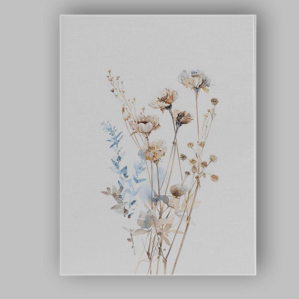 Soft Blue Poppy Wildflower Watercolour Botanical Meadow Canvas Wall Art Print Decor Picture Ready to Hang