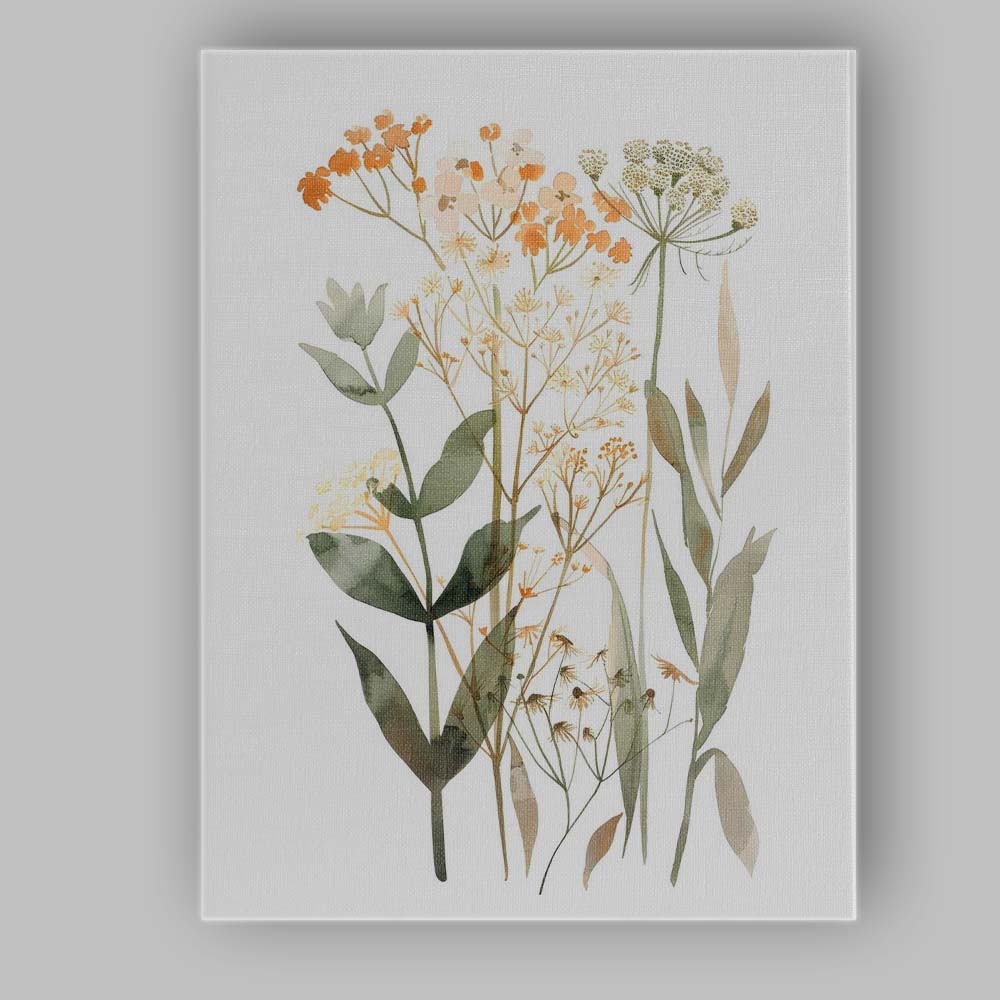 Orange Wildflower Green Botanical Watercolour Floral Arrangement Canvas Wall Art Print Decor Picture Ready to Hang