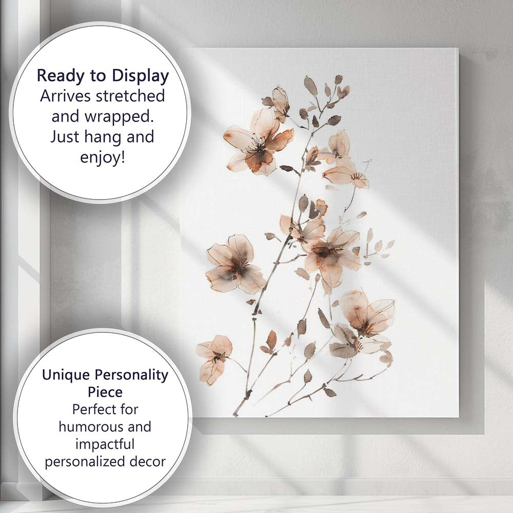 Soft Beige Magnolia Blossom Watercolour Botanical Floral Branch Canvas Wall Art Print Decor Picture Ready to Hang