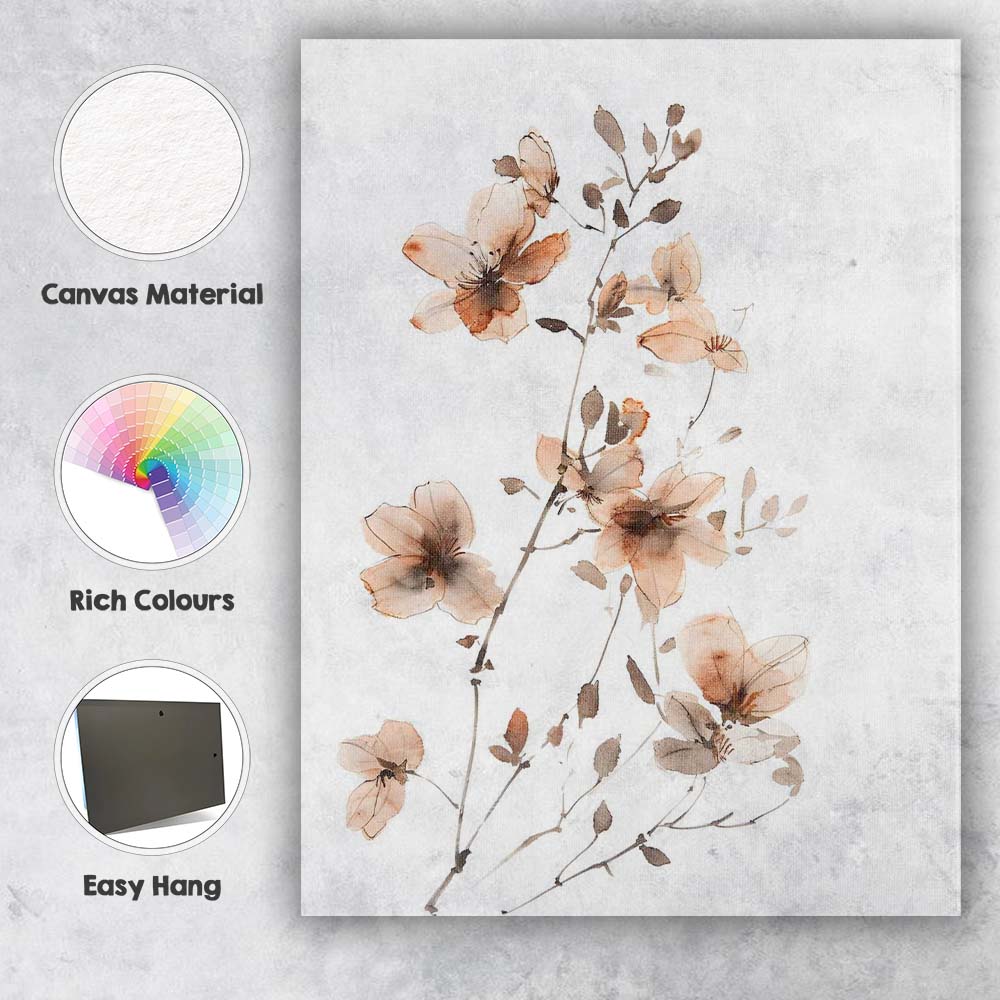 Soft Beige Magnolia Blossom Watercolour Botanical Floral Branch Canvas Wall Art Print Decor Picture Ready to Hang