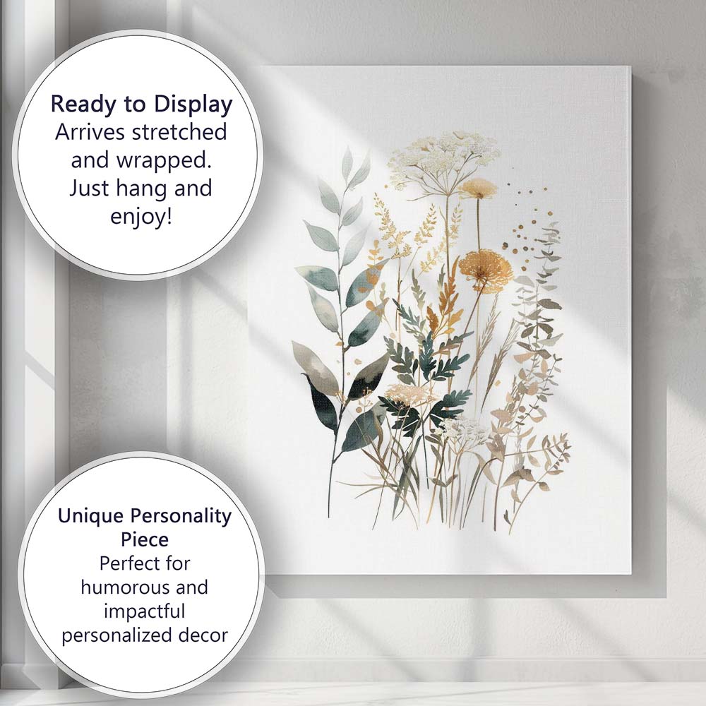Soft Sage Eucalyptus Wildflower Meadow Watercolour Botanical Arrangement Canvas Wall Art Print Decor Picture Ready to Hang