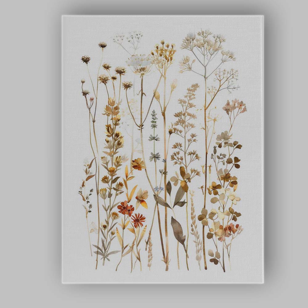 Neutral Wildflower Botanical Collection Watercolour Meadow Illustration Canvas Wall Art Print Decor Picture Ready to Hang