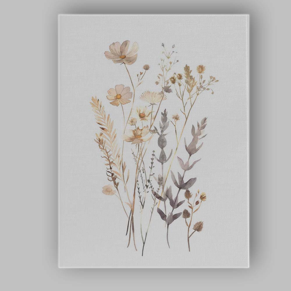 Minimal Cream Cosmos Wildflower Watercolour Botanical Bouquet Canvas Wall Art Print Decor Picture Ready to Hang