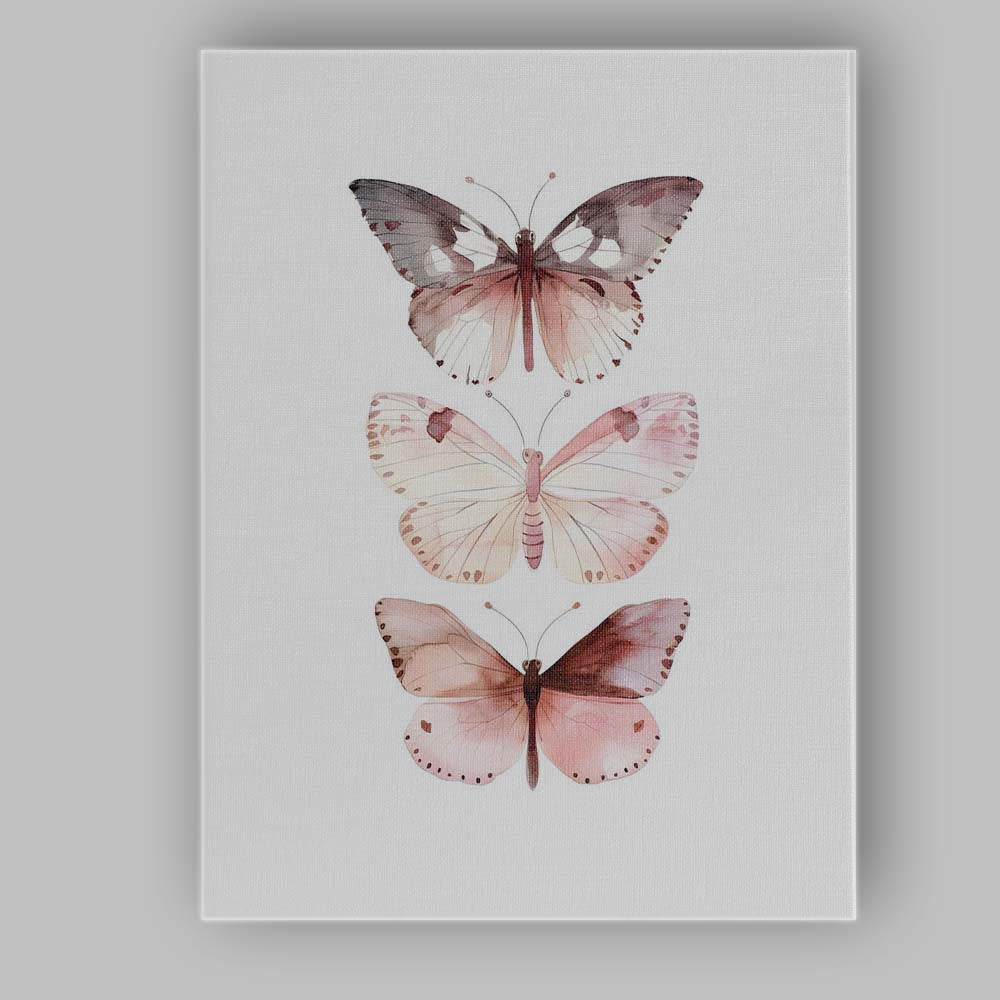 Blush Pink Watercolour Butterfly Trio Nature Illustration Canvas Wall Art Print Decor Picture Ready to Hang