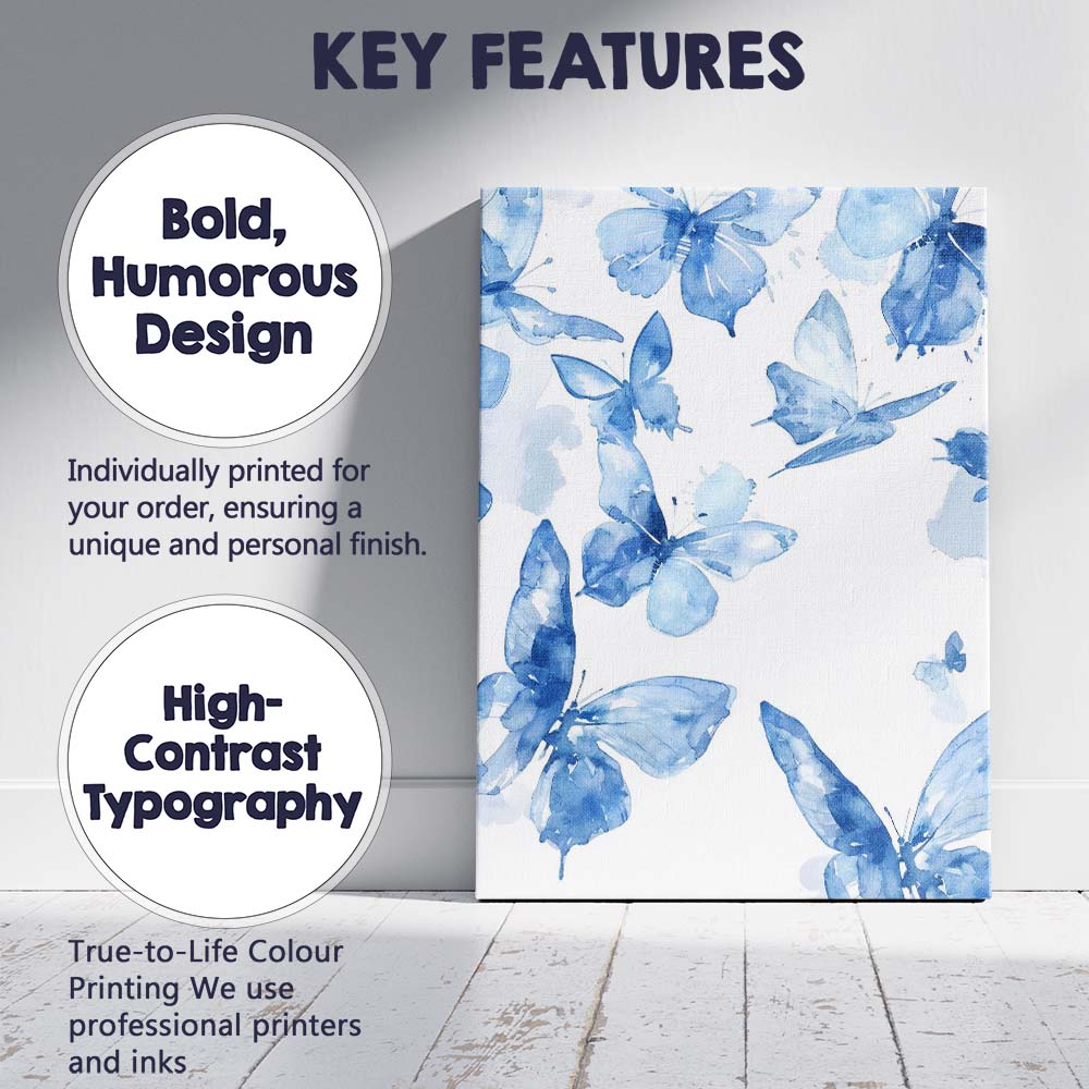 Light Blue Watercolour Butterfly Flight Pattern Canvas Wall Art Print Decor Picture Ready to Hang