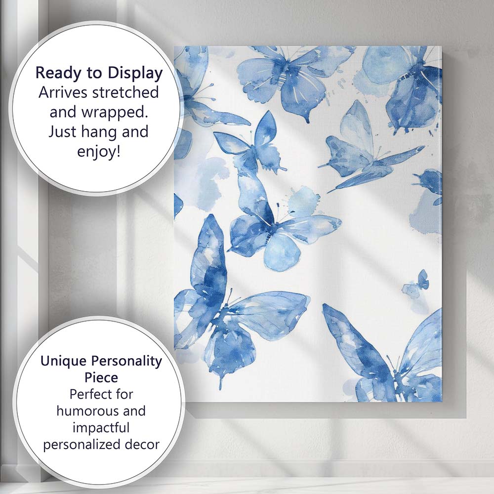 Light Blue Watercolour Butterfly Flight Pattern Canvas Wall Art Print Decor Picture Ready to Hang