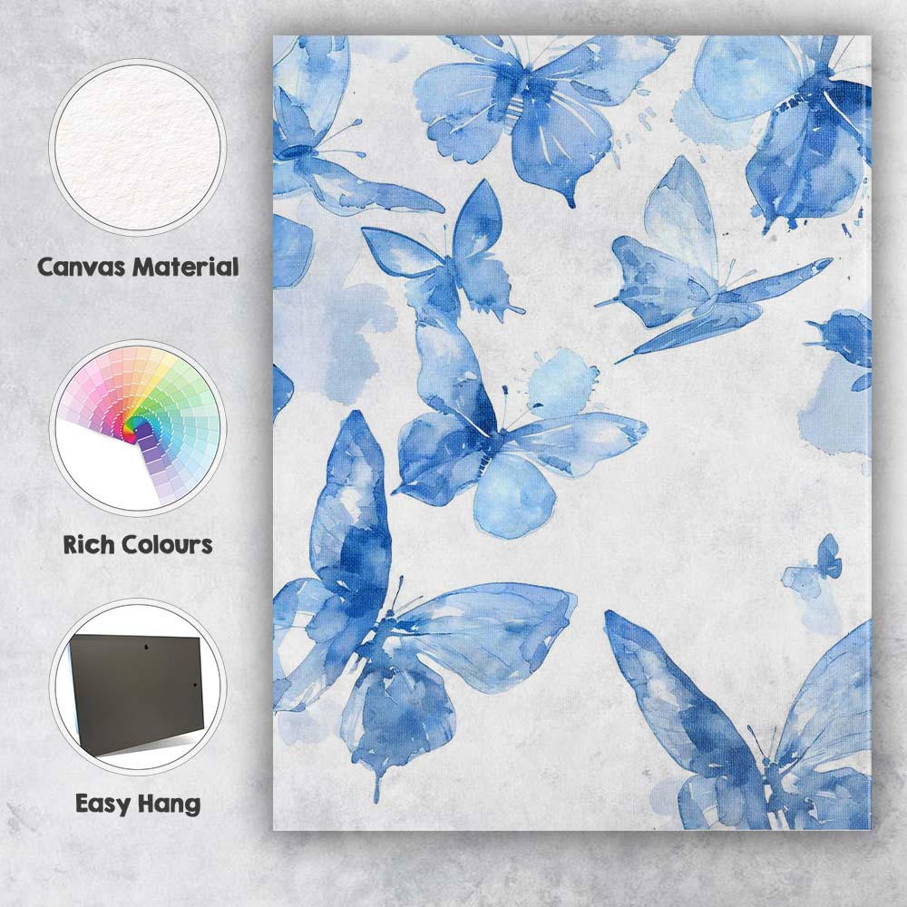 Light Blue Watercolour Butterfly Flight Pattern Canvas Wall Art Print Decor Picture Ready to Hang
