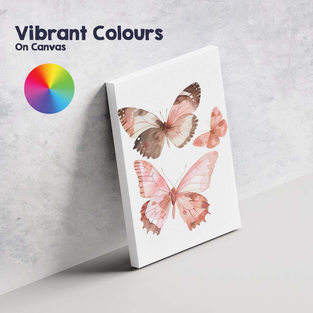 Blush Brown Watercolour Butterfly Trio Canvas Wall Art Print Decor Picture Ready to Hang