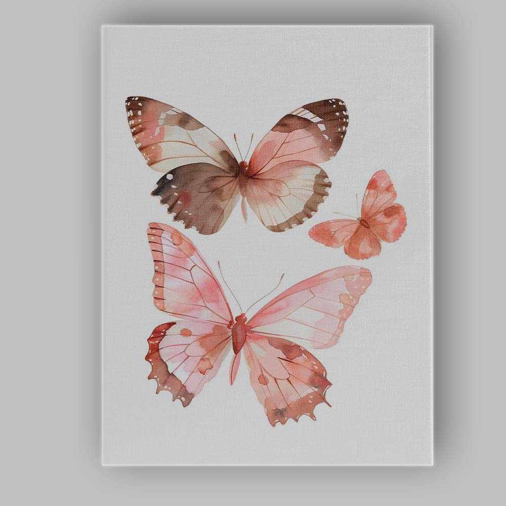 Blush Brown Watercolour Butterfly Trio Canvas Wall Art Print Decor Picture Ready to Hang
