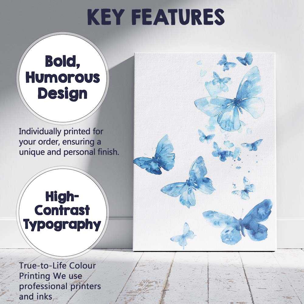 Sky Blue Watercolour Butterfly Flight Collection Canvas Wall Art Print Decor Picture Ready to Hang