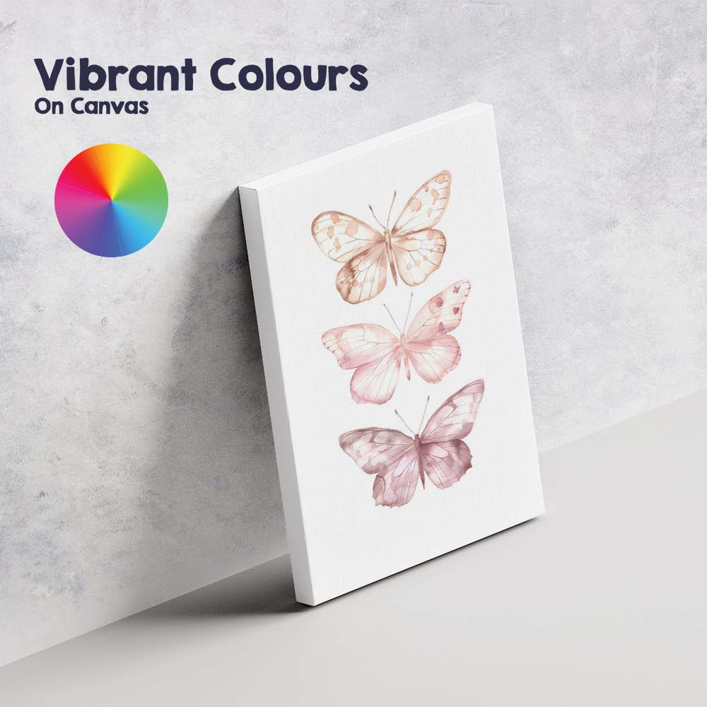 Soft Blush Pink Watercolour Butterfly Trio Canvas Wall Art Print Decor Picture Ready to Hang