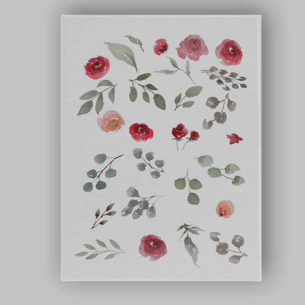 Red Rose Eucalyptus Watercolour Botanical Elements Canvas Wall Art Print Decor Picture Ready to Hang