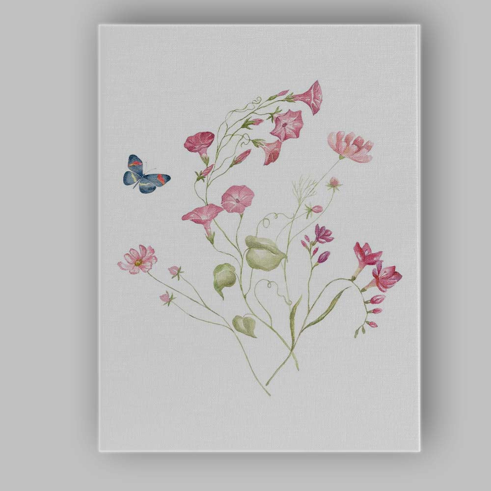 Soft Pink Morning Glory Butterfly Watercolour Wildflower Botanical Canvas Wall Art Print Decor Picture Ready to Hang