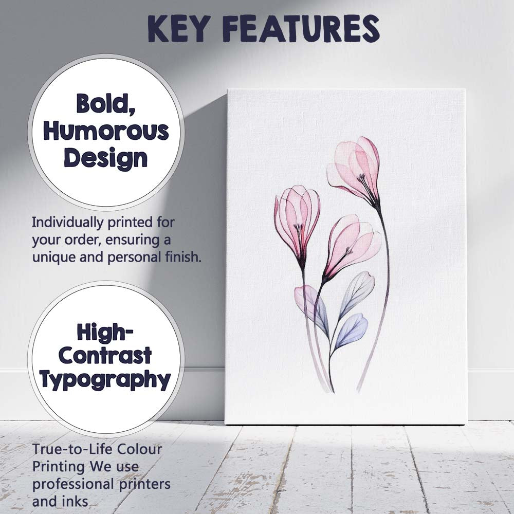 Minimalist Blush Pink Floral Stem Watercolour Botanical Canvas Wall Art Print Decor Picture Ready to Hang