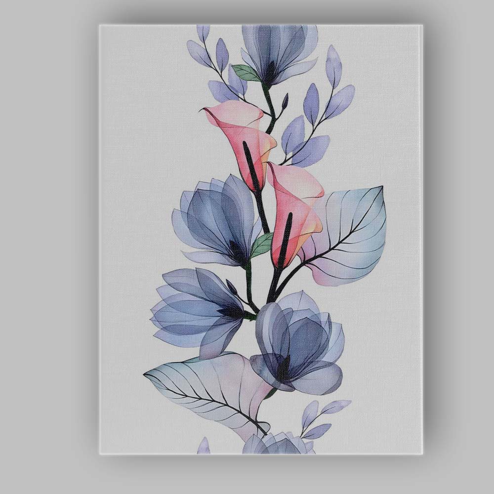 Pastel Pink Calla Lily Blue Magnolia Watercolour Botanical Canvas Wall Art Print Decor Picture Ready to Hang