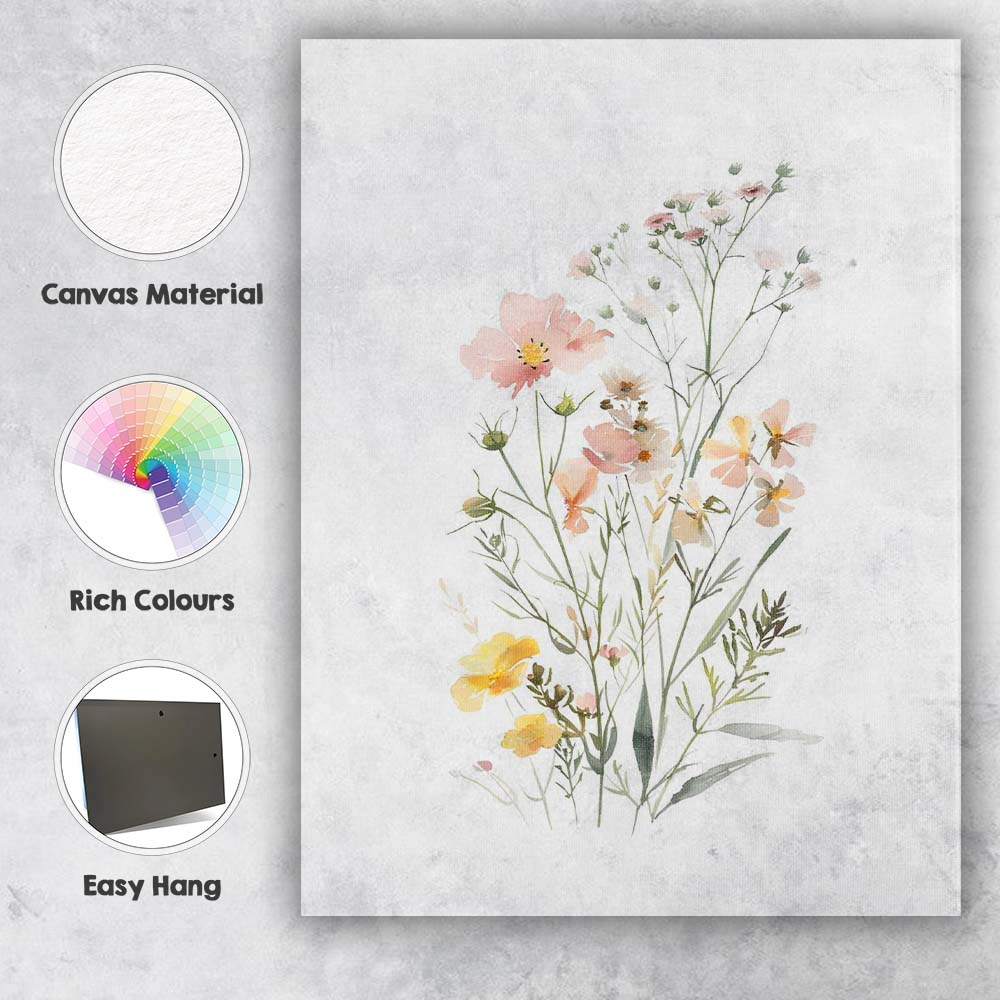 Pastel Meadow Wildflowers Delicate Botanical Watercolour Canvas Wall Art Print Decor Picture Ready to Hang