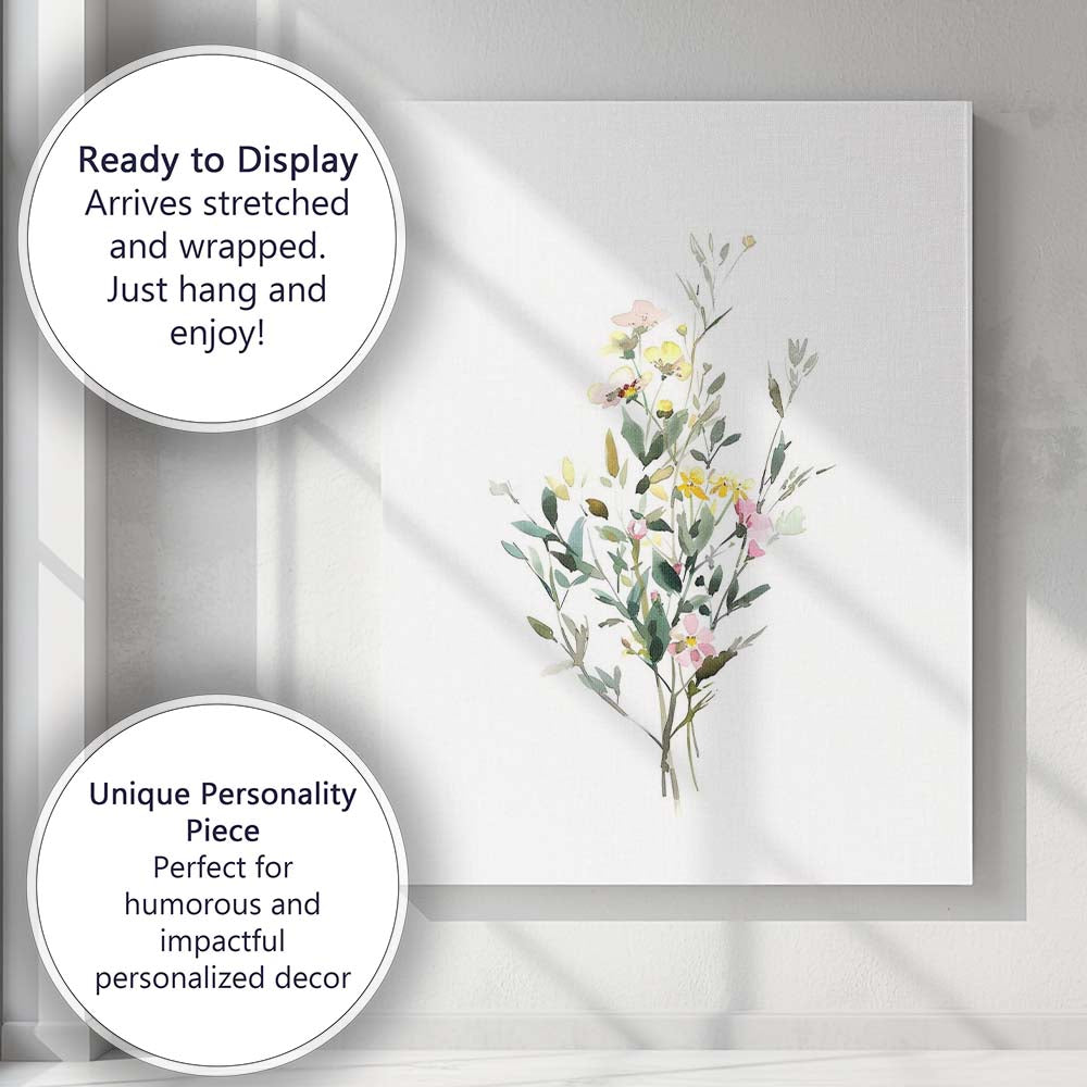 Minimalist Spring Wildflower Botanical Stem Watercolour Canvas Wall Art Print Decor Picture Ready to Hang