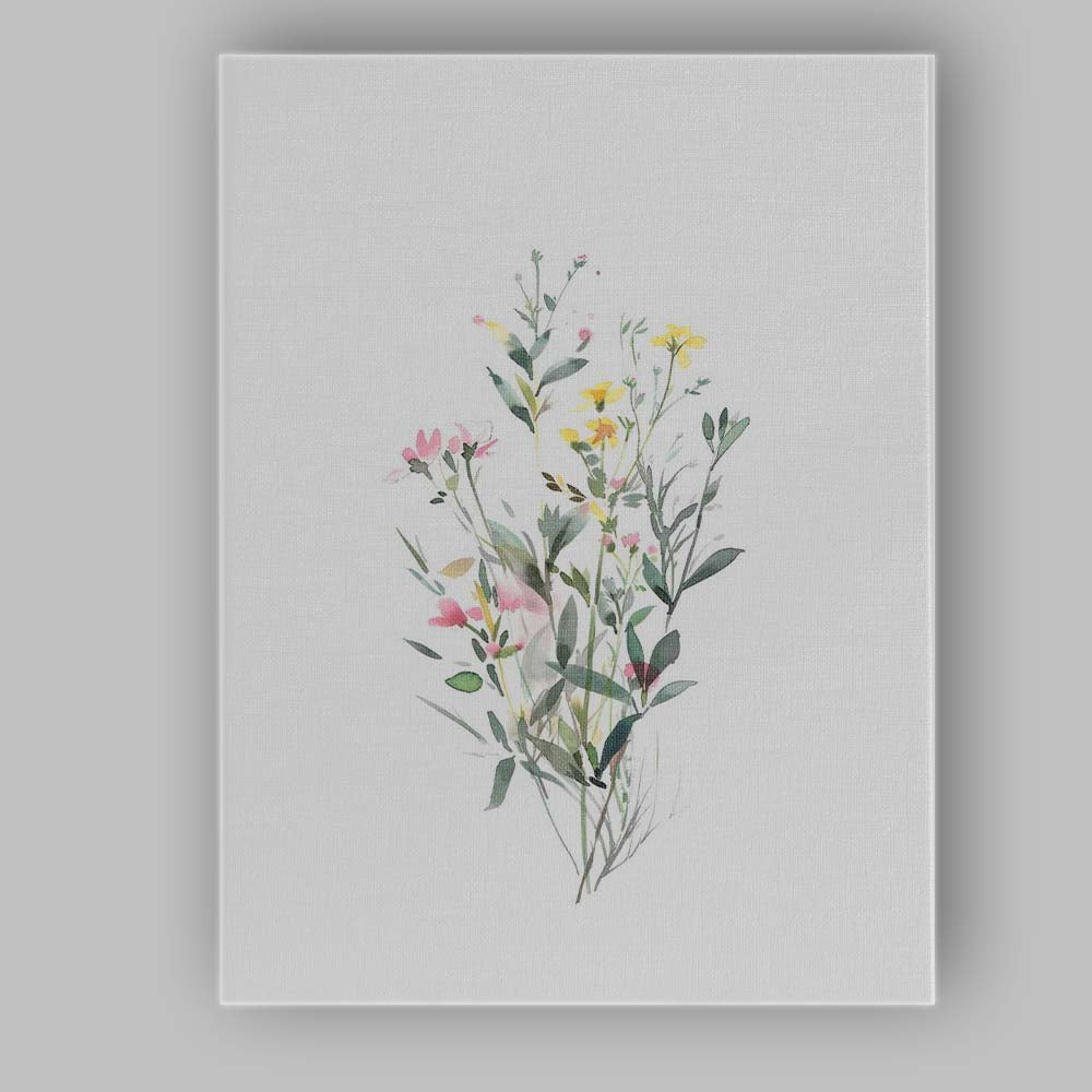 Elegant Pastel Pink Yellow Wildflower Meadow Watercolour Canvas Wall Art Print Decor Picture Ready to Hang