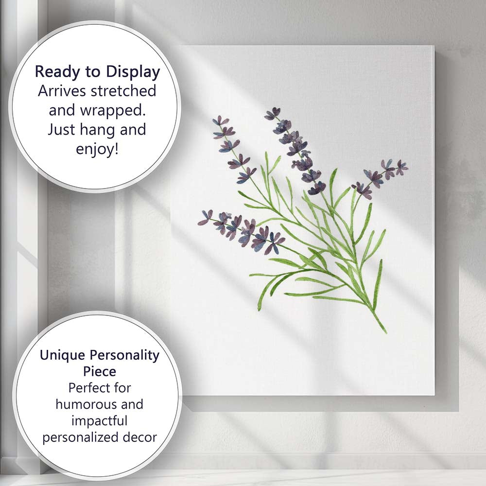 Delicate Purple Lavender Botanical Watercolour Floral Canvas Wall Art Print Decor Picture Ready to Hang