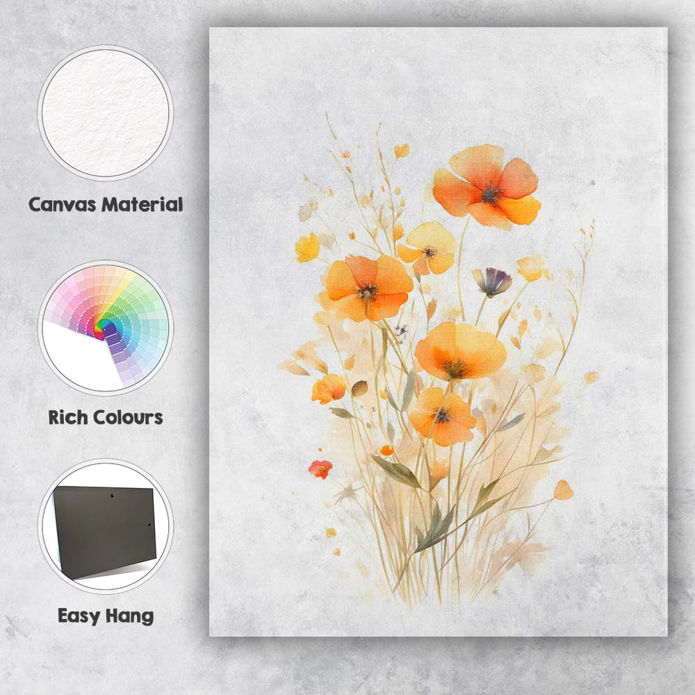 Autumn Wildflower Botanical Meadow Watercolour Floral Canvas Wall Art Print Decor Picture Ready to Hang