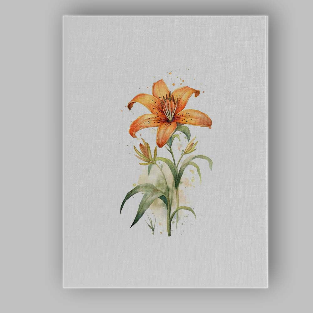 Orange Tiger Lily Botanical Watercolour Floral Canvas Wall Art Print Decor Picture Ready to Hang