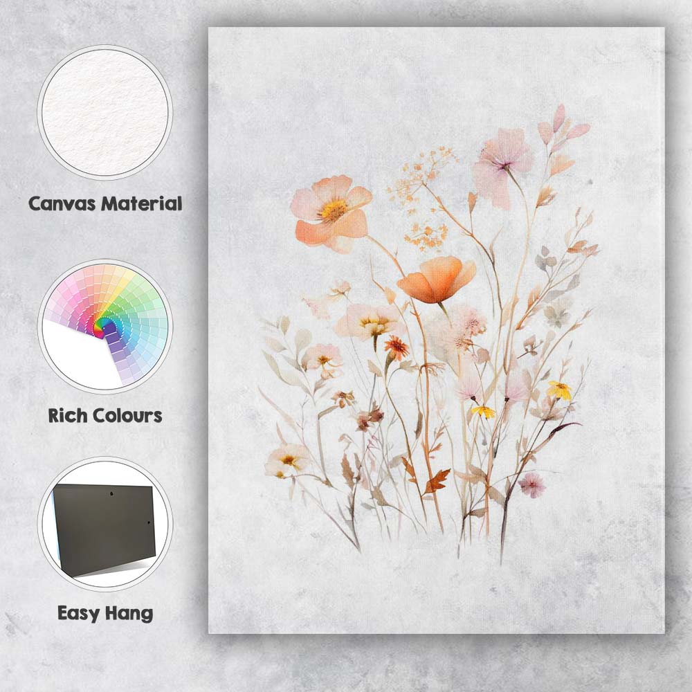 Pastel Wildflower Meadow Botanical Watercolour Canvas Wall Art Print Decor Picture Ready to Hang