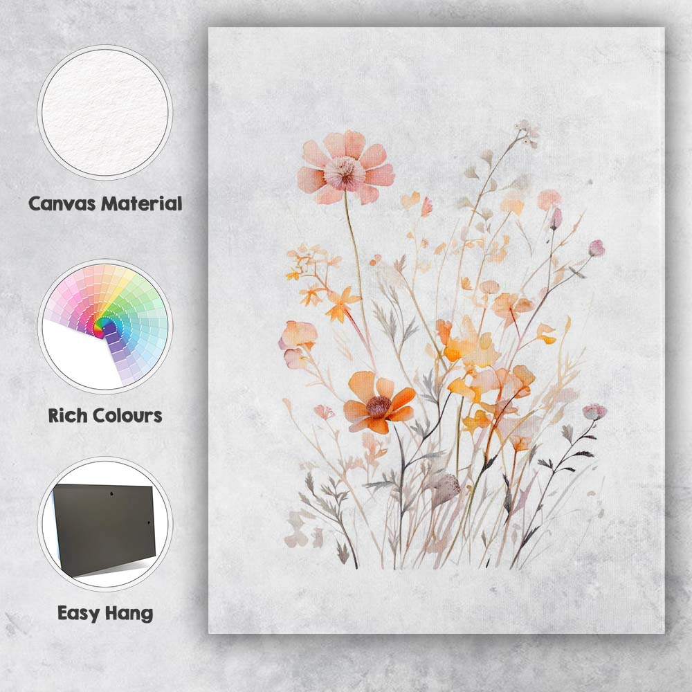 Blush Pink Cosmos Wildflower Watercolour Botanical Canvas Wall Art Print Decor Picture Ready to Hang