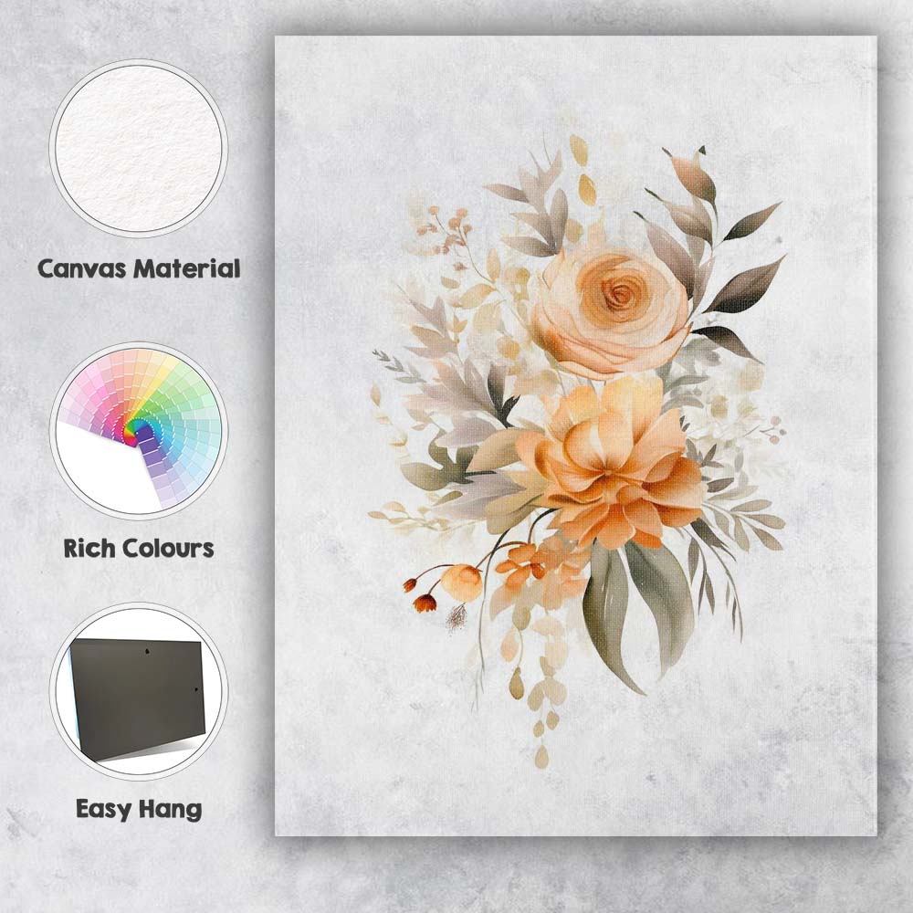 Elegant Champagne Rose Floral Botanical Watercolour Canvas Wall Art Print Decor Picture Ready to Hang