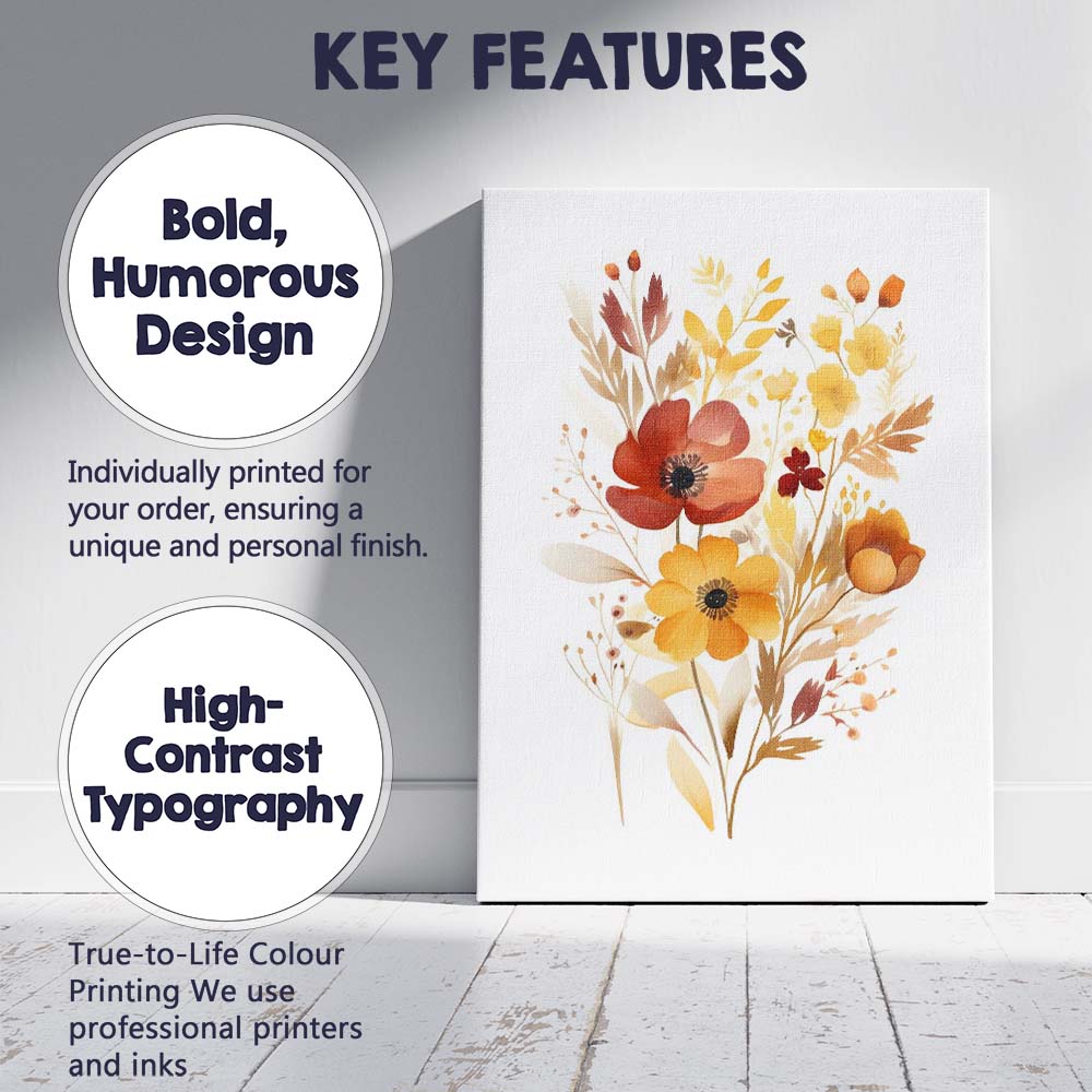 Warm Autumn Floral Botanical Watercolour Bouquet Canvas Wall Art Print Decor Picture Ready to Hang