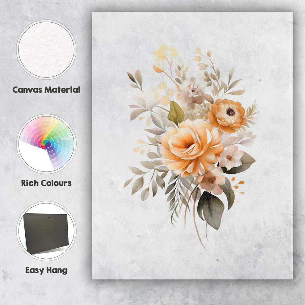 Soft Apricot Rose Botanical Watercolour Floral Bouquet Canvas Wall Art Print Decor Picture Ready to Hang