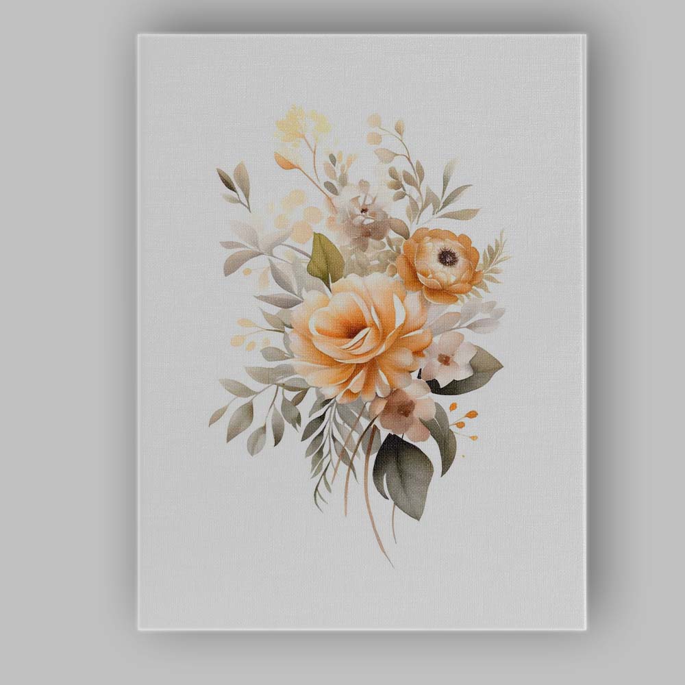 Soft Apricot Rose Botanical Watercolour Floral Bouquet Canvas Wall Art Print Decor Picture Ready to Hang