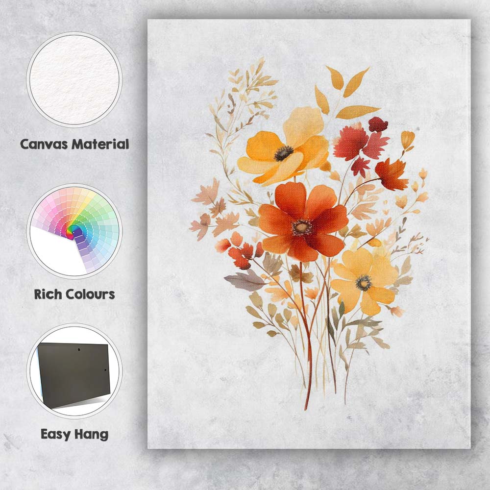 Golden Yellow Orange Wildflower Botanical Watercolour Canvas Wall Art Print Decor Picture Ready to Hang