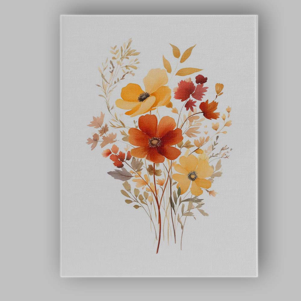 Golden Yellow Orange Wildflower Botanical Watercolour Canvas Wall Art Print Decor Picture Ready to Hang