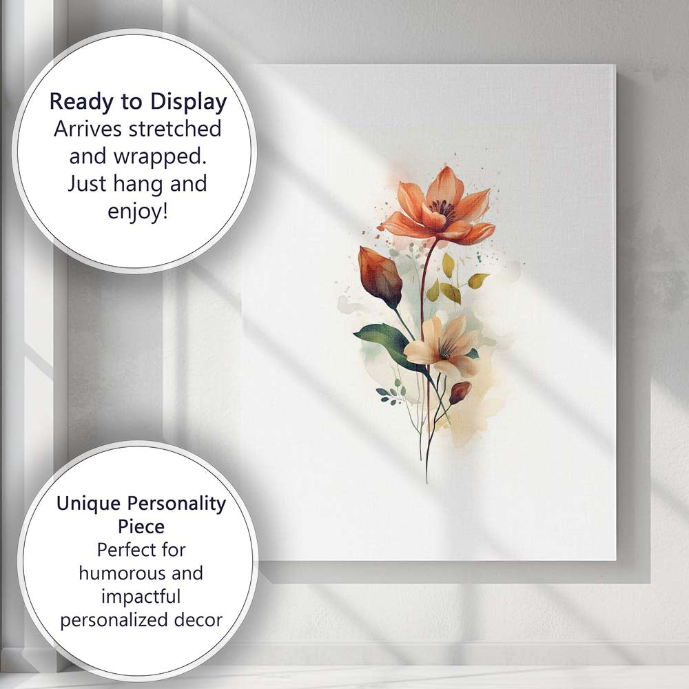 Orange Magnolia Blossom Botanical Watercolour Canvas Wall Art Print Decor Picture Ready to Hang
